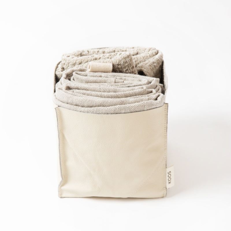 Big Leather Basket, natural white 18x18x18