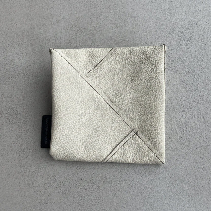 Leather Basket, natural white 13x13x12