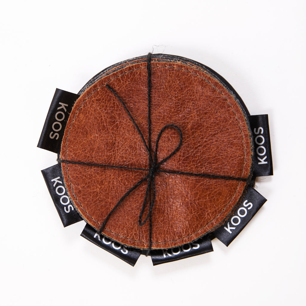 Leather Coaster, cognac brown