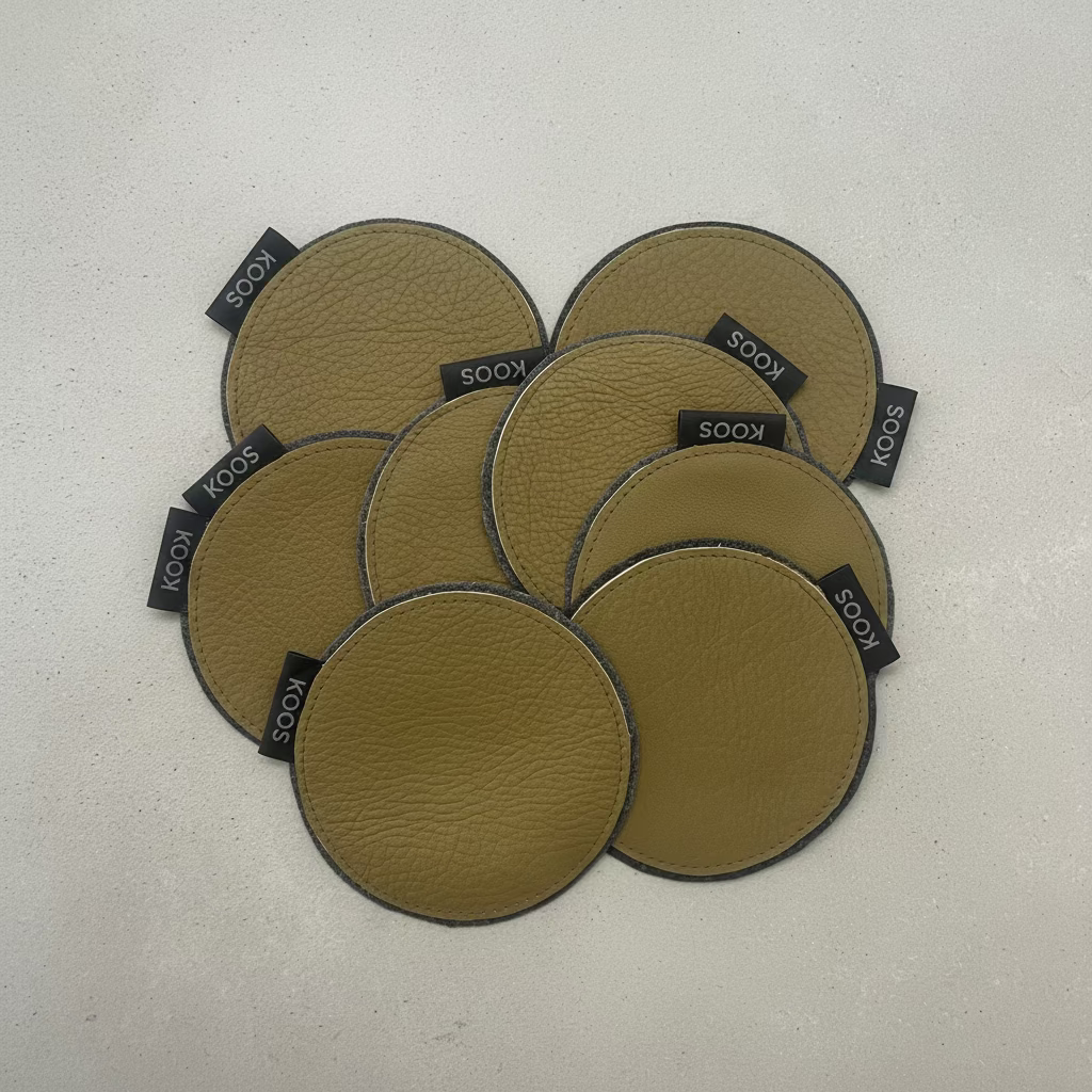 Leather Coaster, olive green