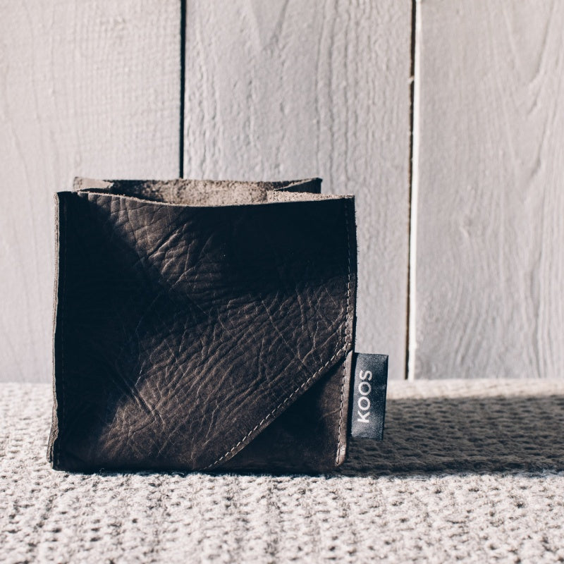 Leather Basket, dark brown 13x13x12