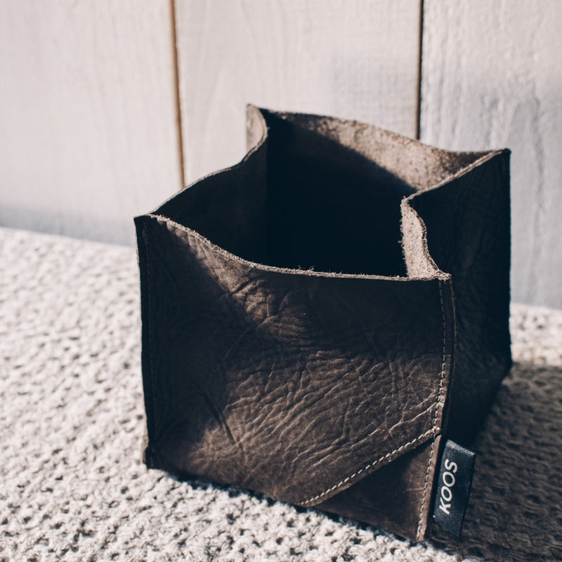 Leather Basket, dark brown 13x13x12