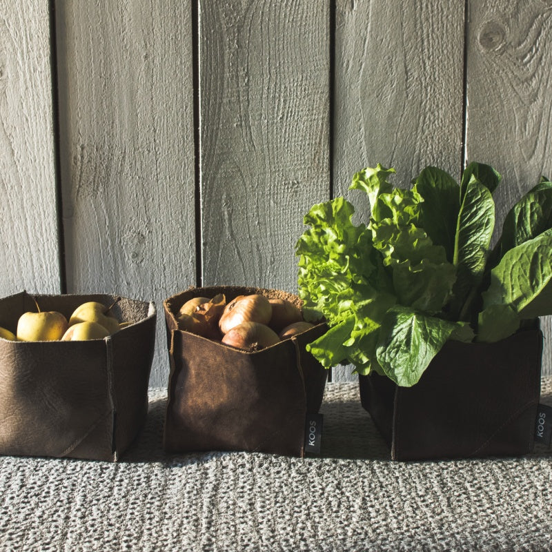 Leather Basket, dark brown 13x13x12