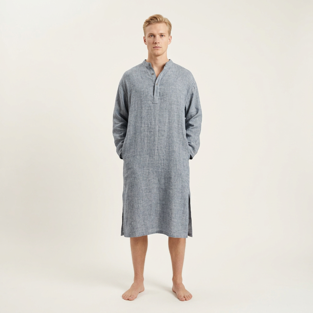 Linen Men's Dress, gray fishbone
