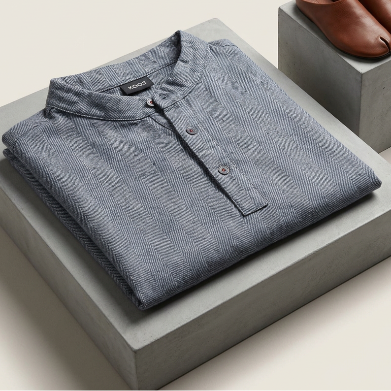 Linen Men's Dress, gray fishbone