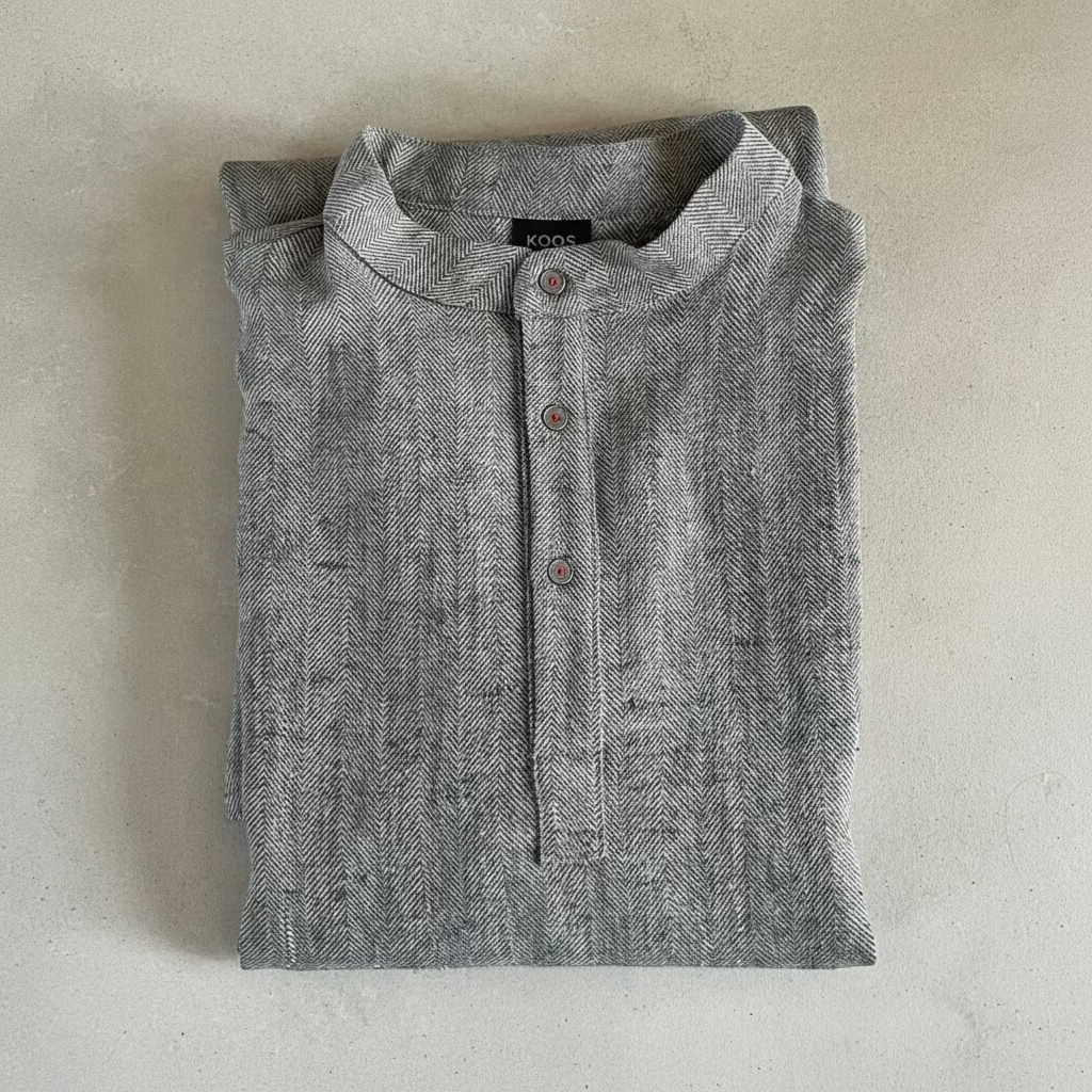 Linen Men's Dress, gray fishbone