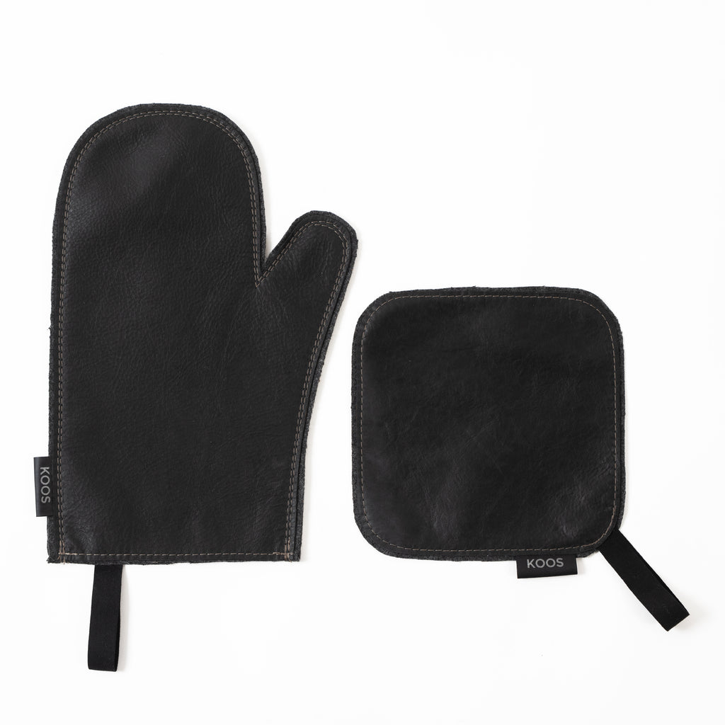 Leather Oven Mitten, black