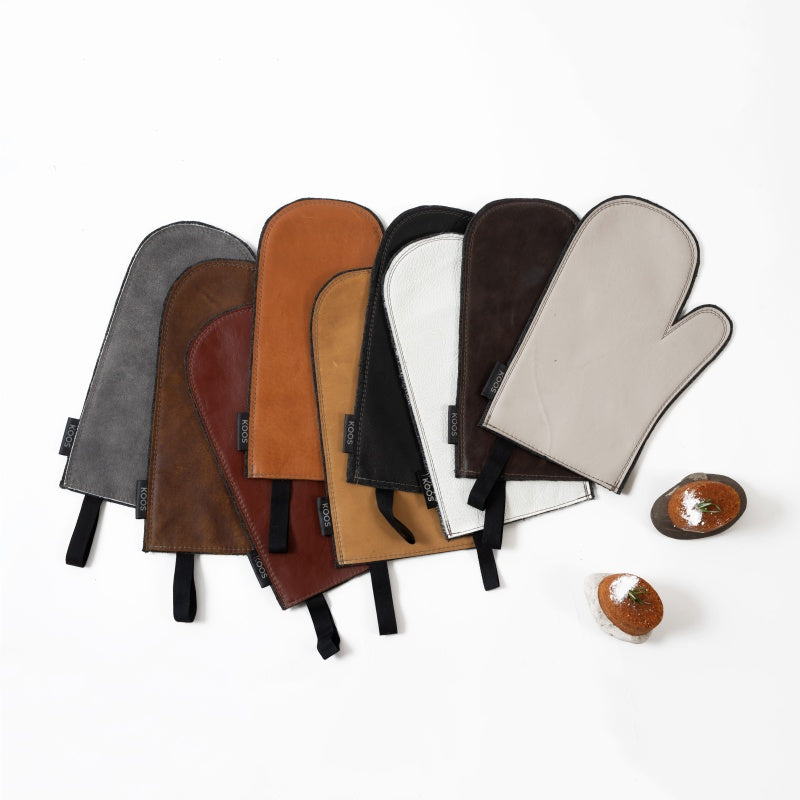Leather Oven Mitten, orange-brown