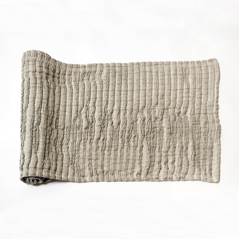 Linen Table Runner, gray with triple pleats 75 x 215