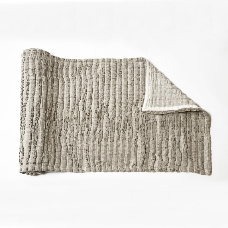 Linen Table Runner, gray with triple pleats 75 x 215