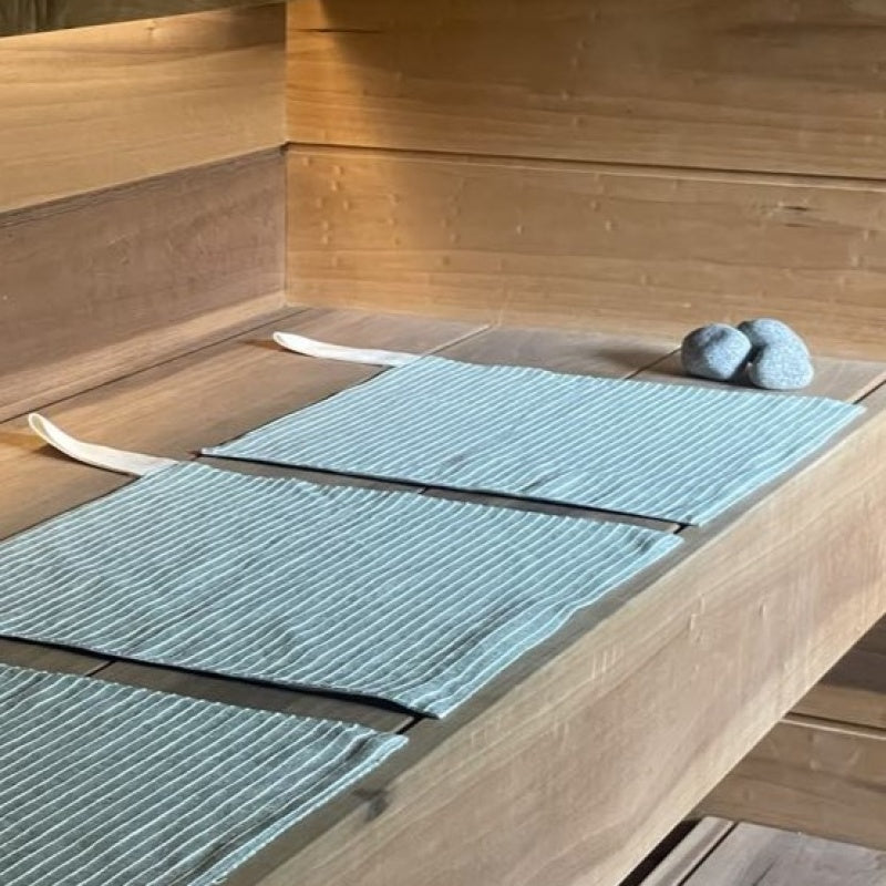 Linen Sauna Seat Cover, light green stripe 38x38 cm