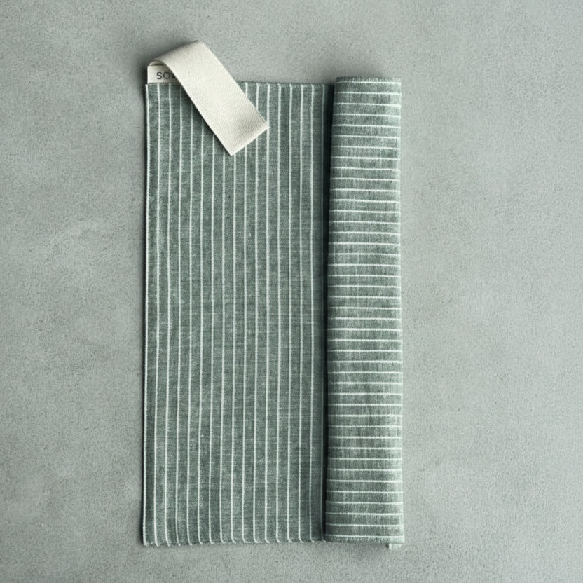 Linen Sauna Seat Cover, light green stripe 38x38 cm