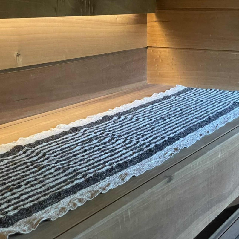Linen Sauna Seat Cover, black striped 40x167 cm