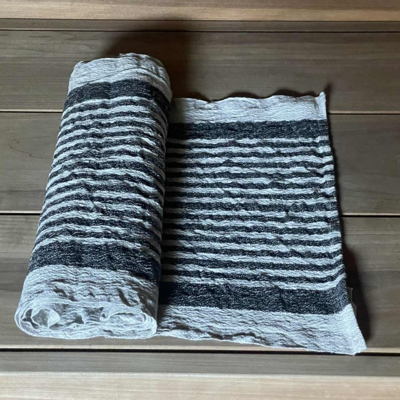 Linen Sauna Seat Cover, black striped 40x167 cm
