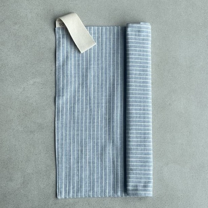 Linen Sauna Seat Cover, light blue stripe 38x38 cm