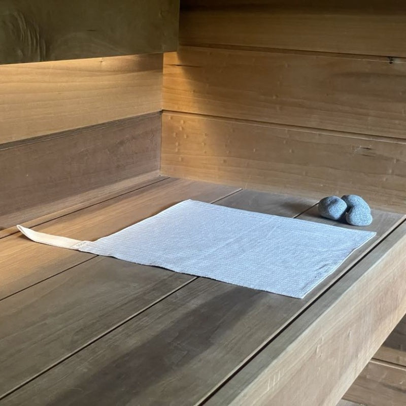 Linen Sauna Seat Cover, beige stripe 38x38 cm