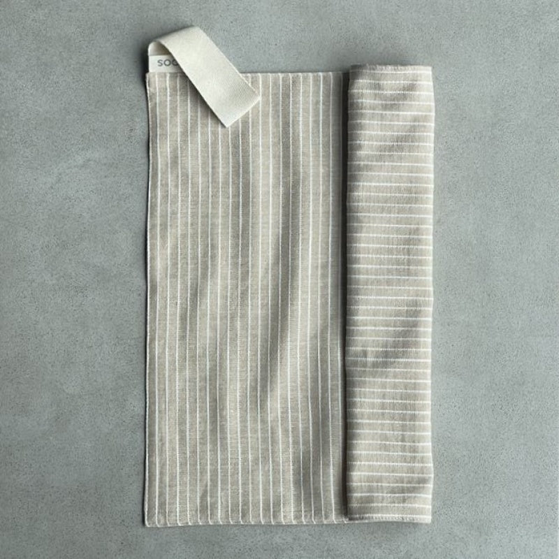 Linen Sauna Seat Cover, beige stripe 38x38 cm