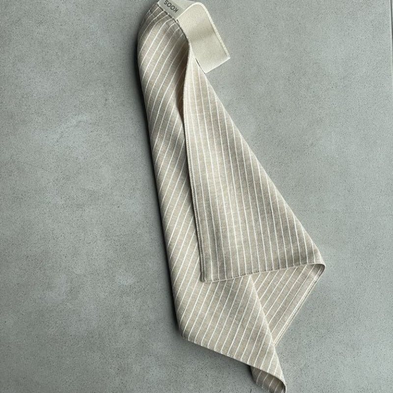 Linen Sauna Seat Cover, beige stripe 38x38 cm