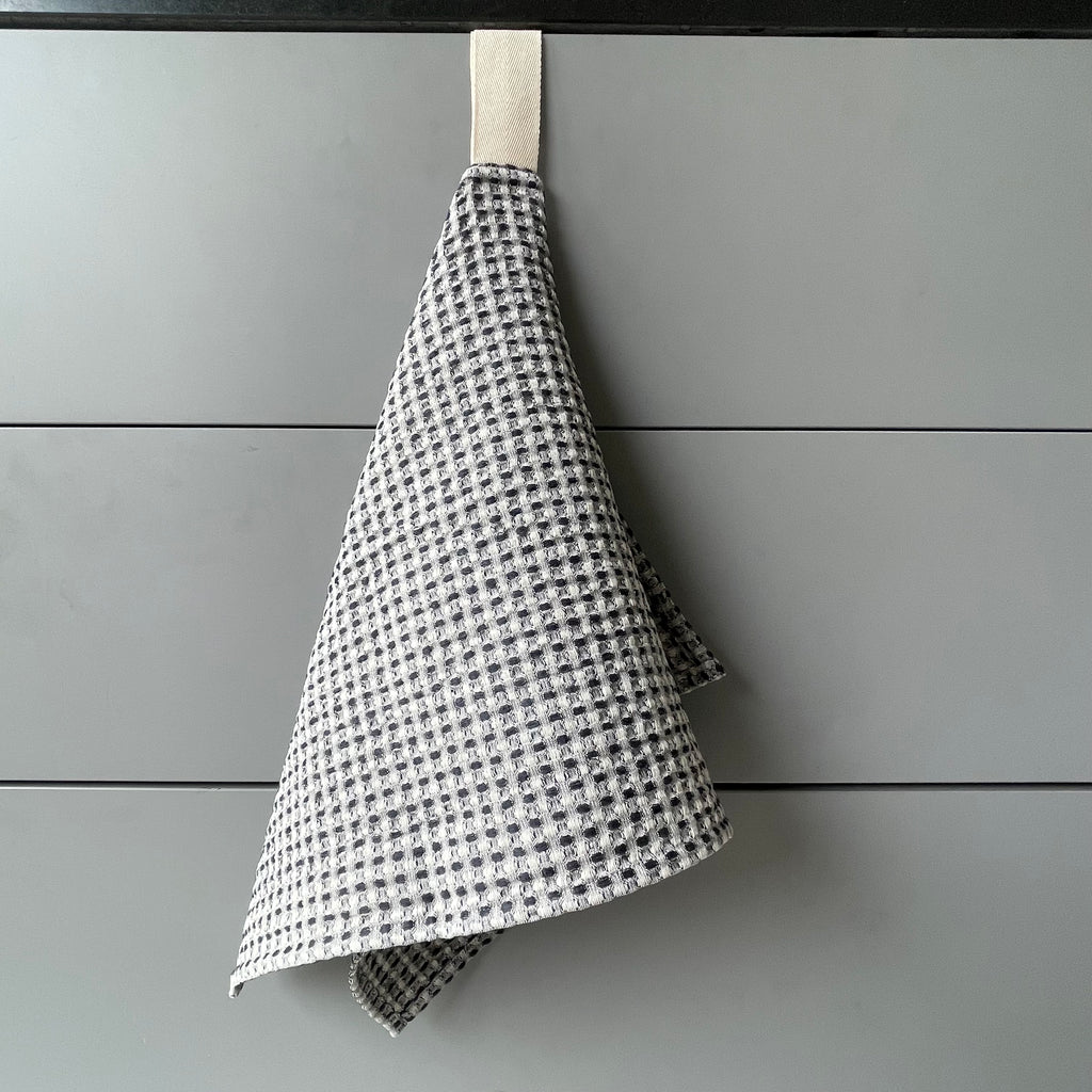 Small Linen Towel, black/white waffle fabric