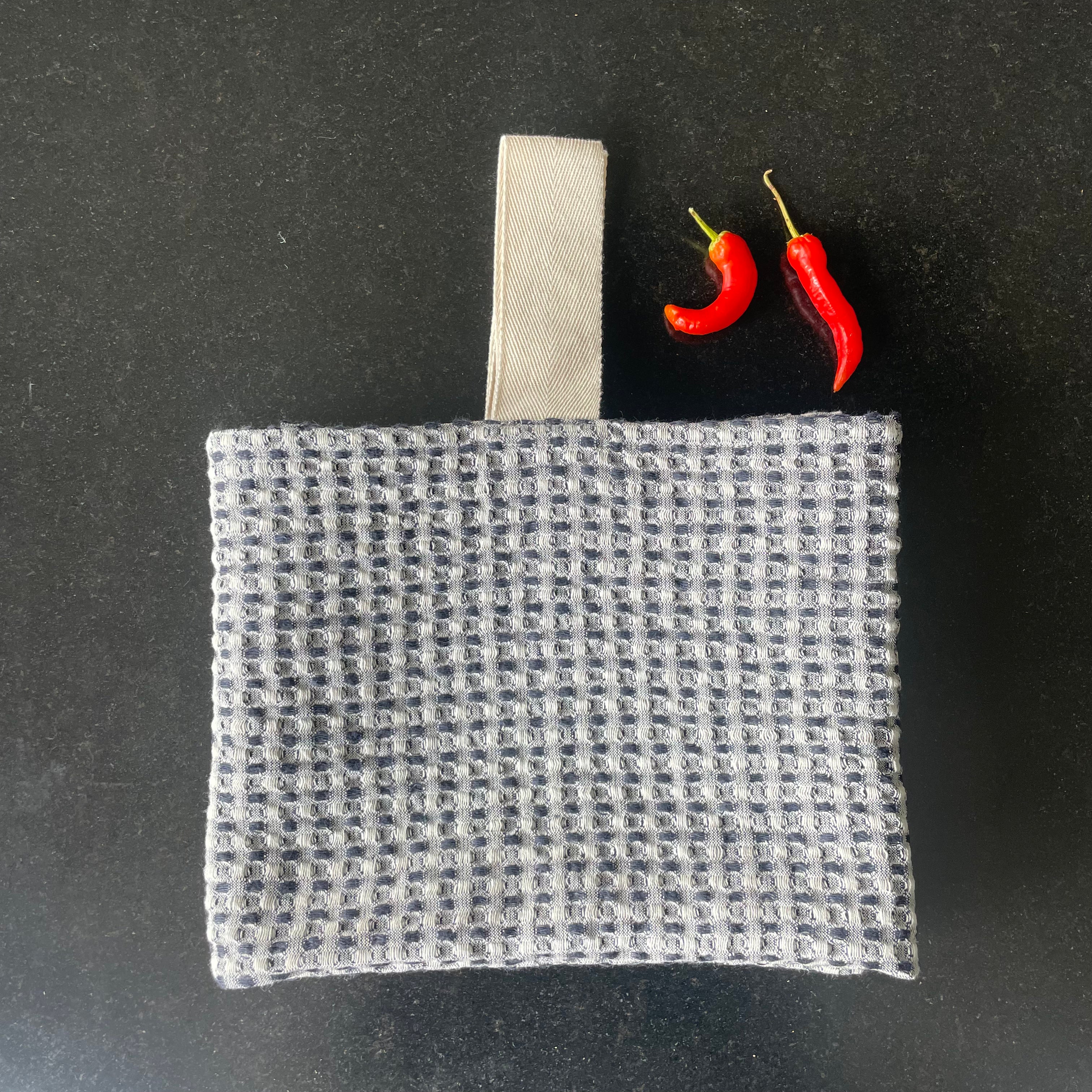 Small Linen Towel, black/white waffle fabric