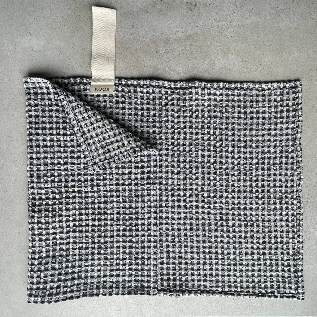 Small Linen Towel, black/white waffle fabric