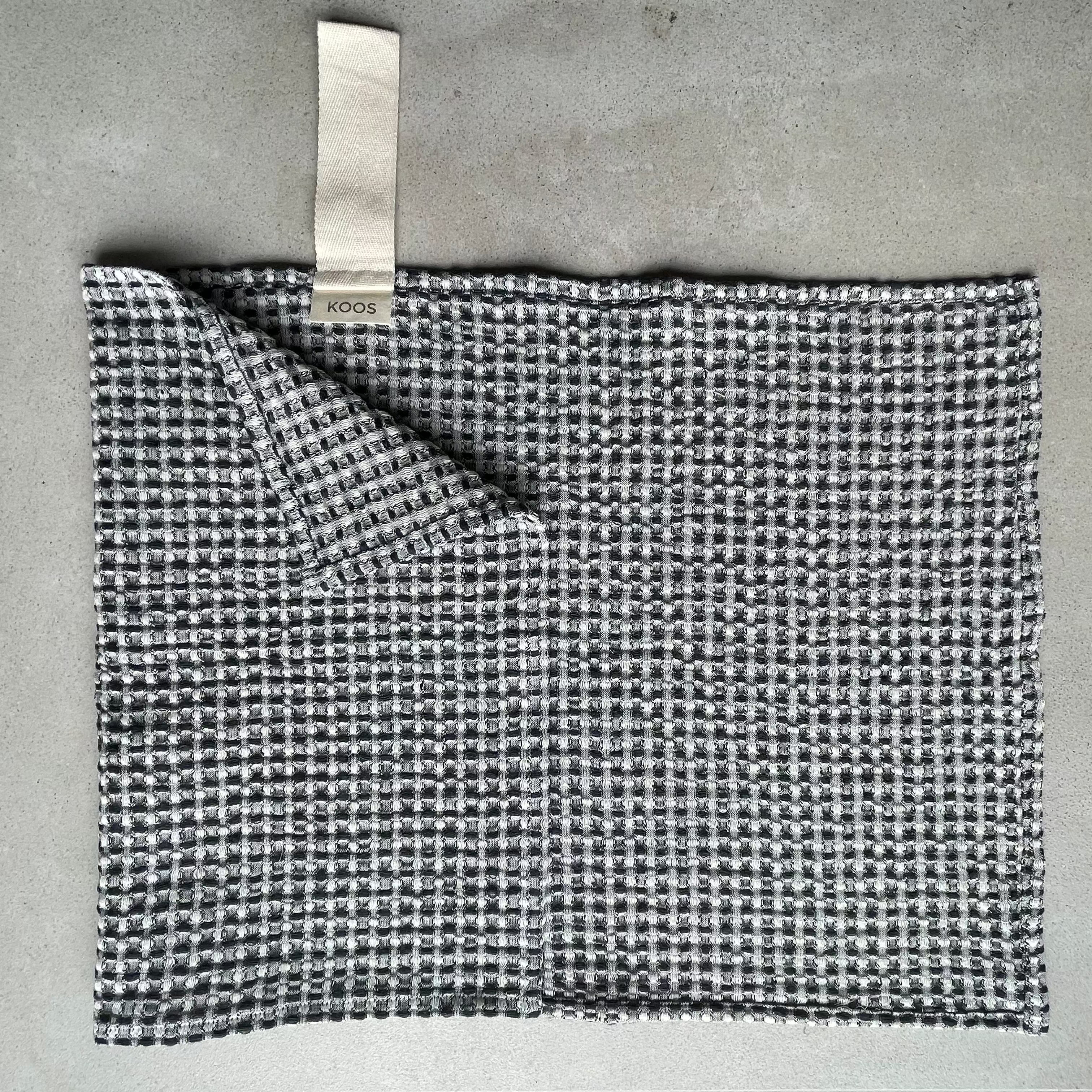 Small Linen Towel, black/white waffle fabric