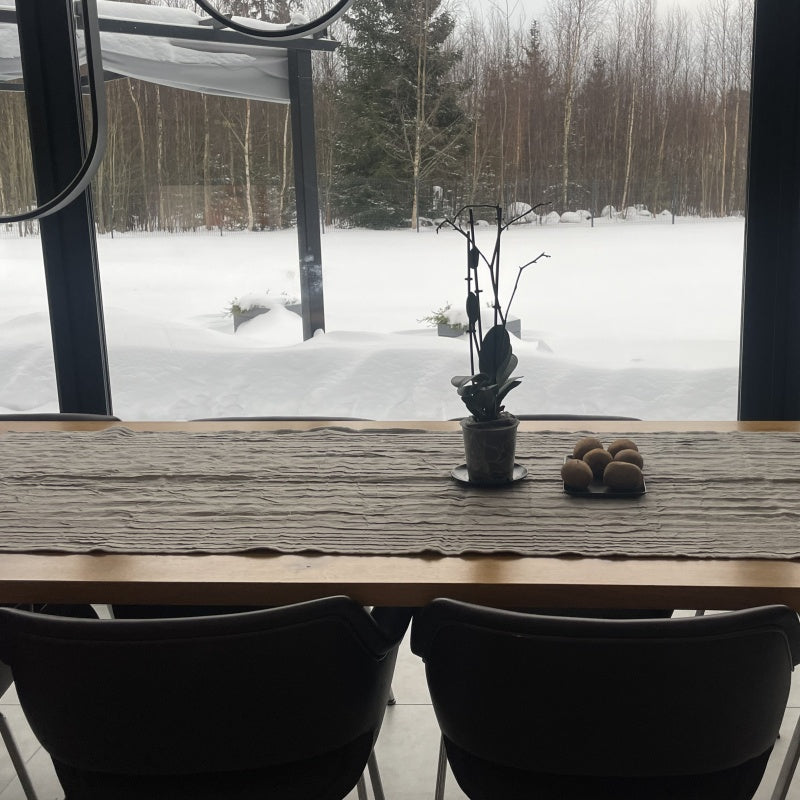 Linen Table Runner, linen gray with narrow folds 75x225