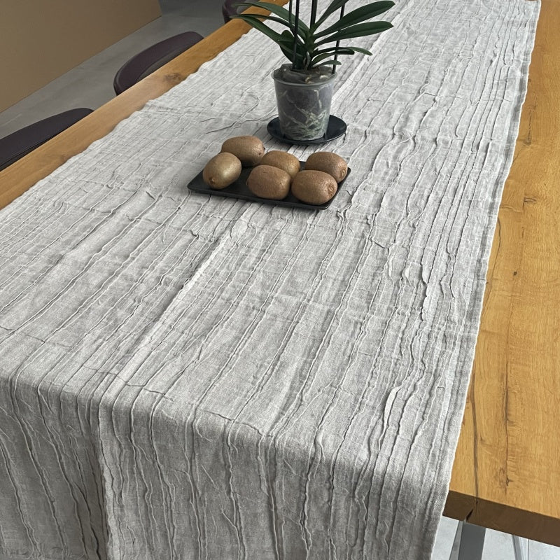 Linen Table Runner, linen gray with narrow folds 75x225