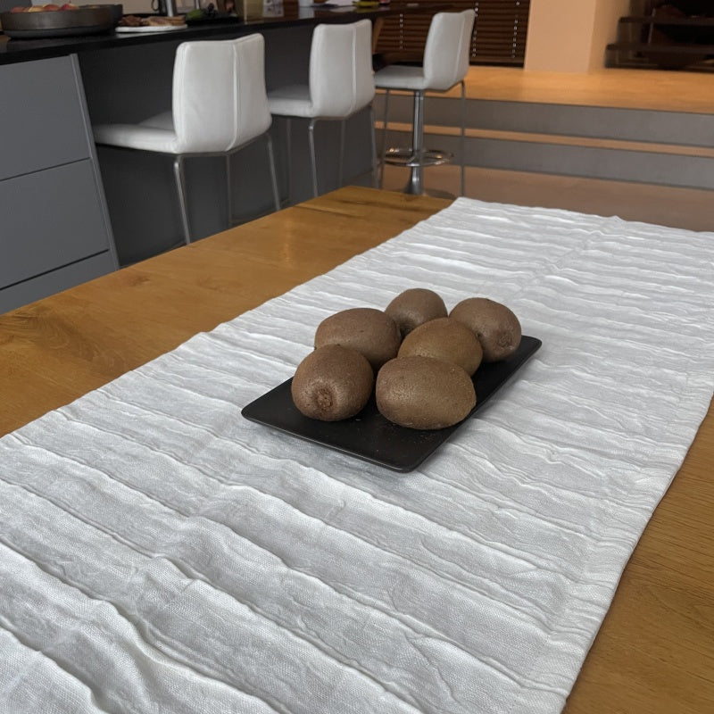 Linen Table Runner, natural white with folds 42x122