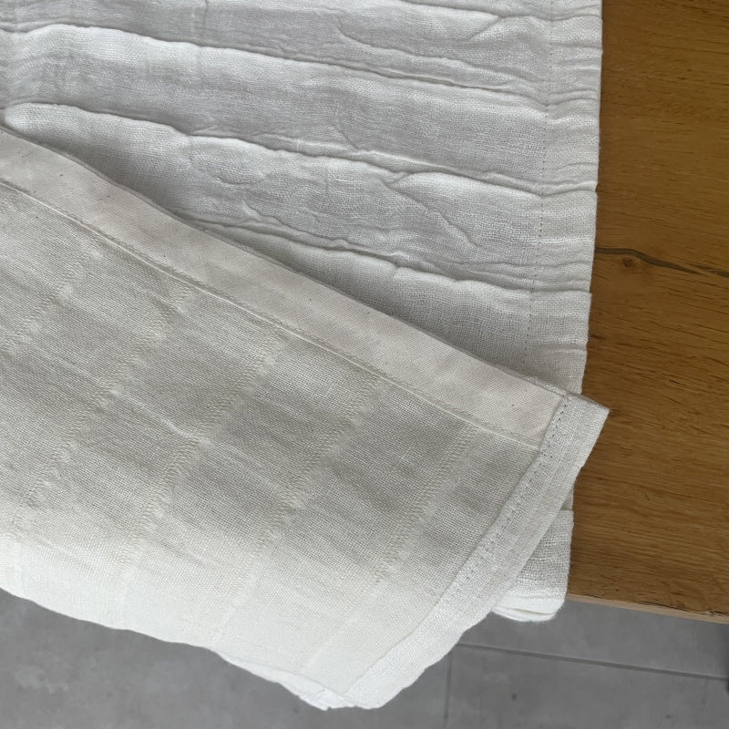 Linen Table Runner, natural white with folds 42x122