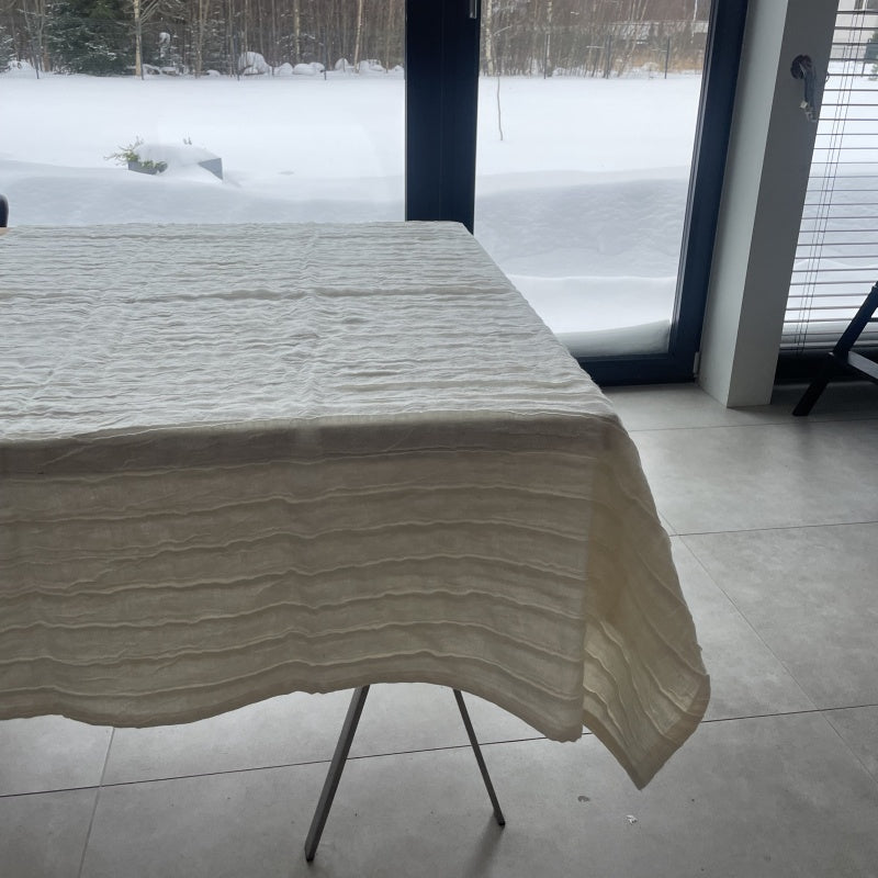 Linen Tablecloth, natural white with folds 105x150