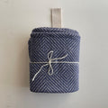 Big Linen Towel, blue checkered fishbone pattern