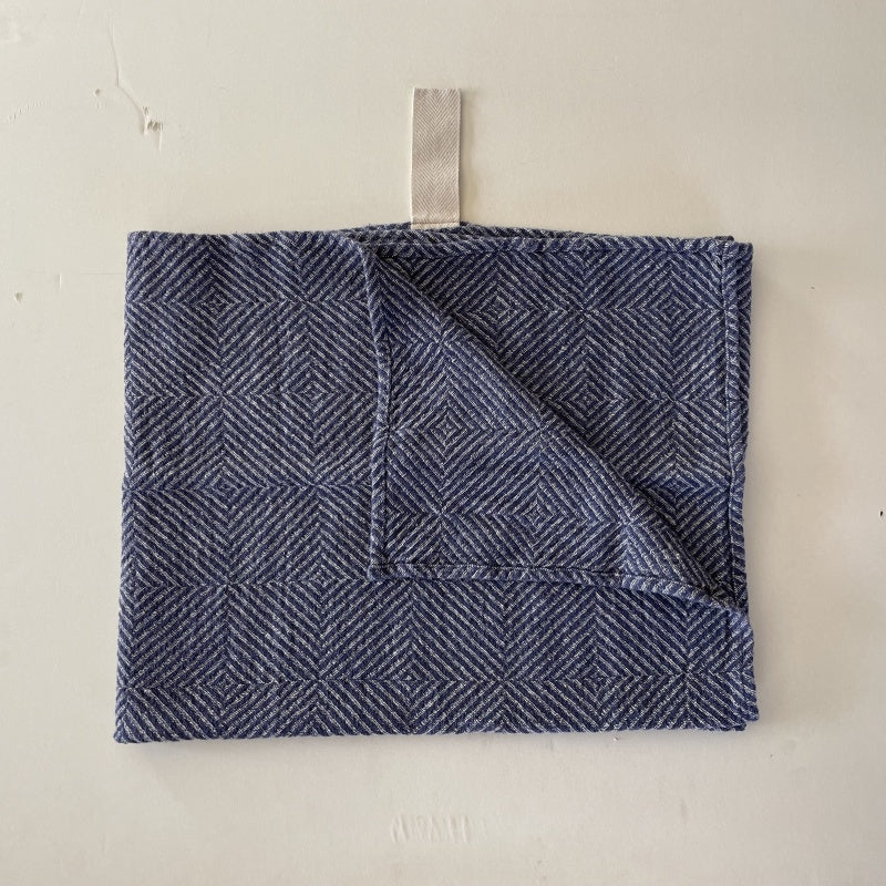 Big Linen Towel, blue checkered fishbone pattern