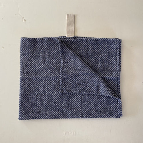 Big Linen Towel, blue checkered fishbone pattern