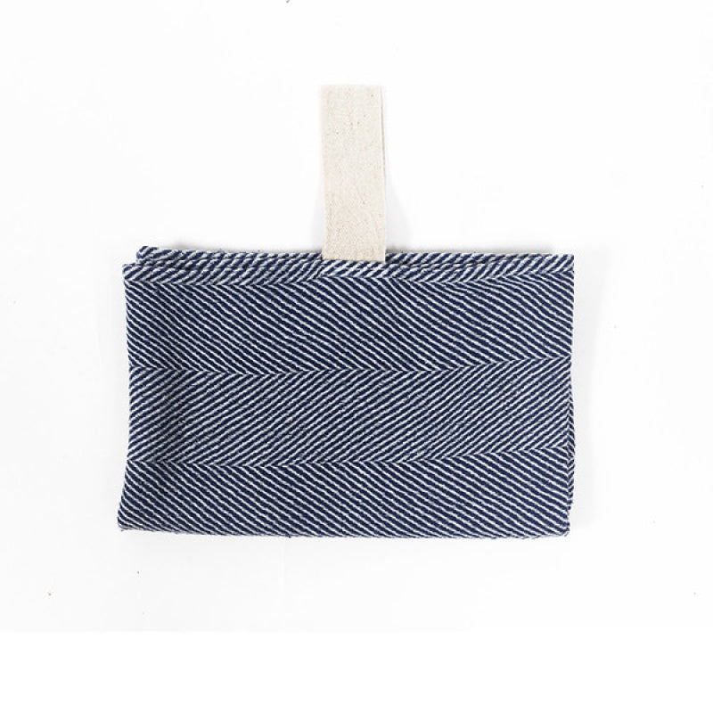 Small Linen Towel, blue fishbone fabric