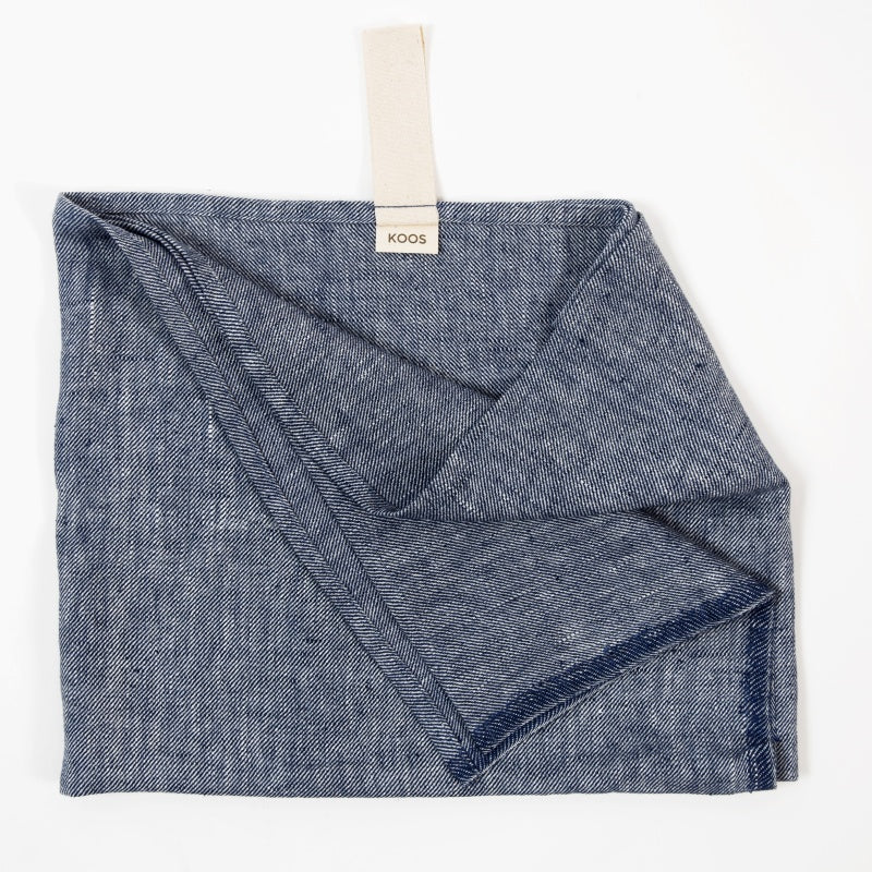 Big Linen Towel, blue with diagonal pattern